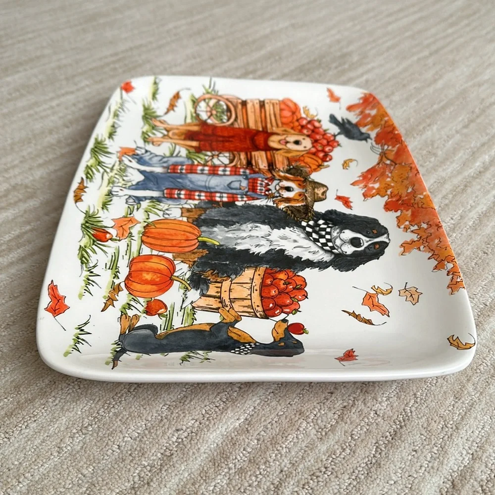 Certified International Sherri Buck Baldwin Autum Fall Dog Serving Platter Plate